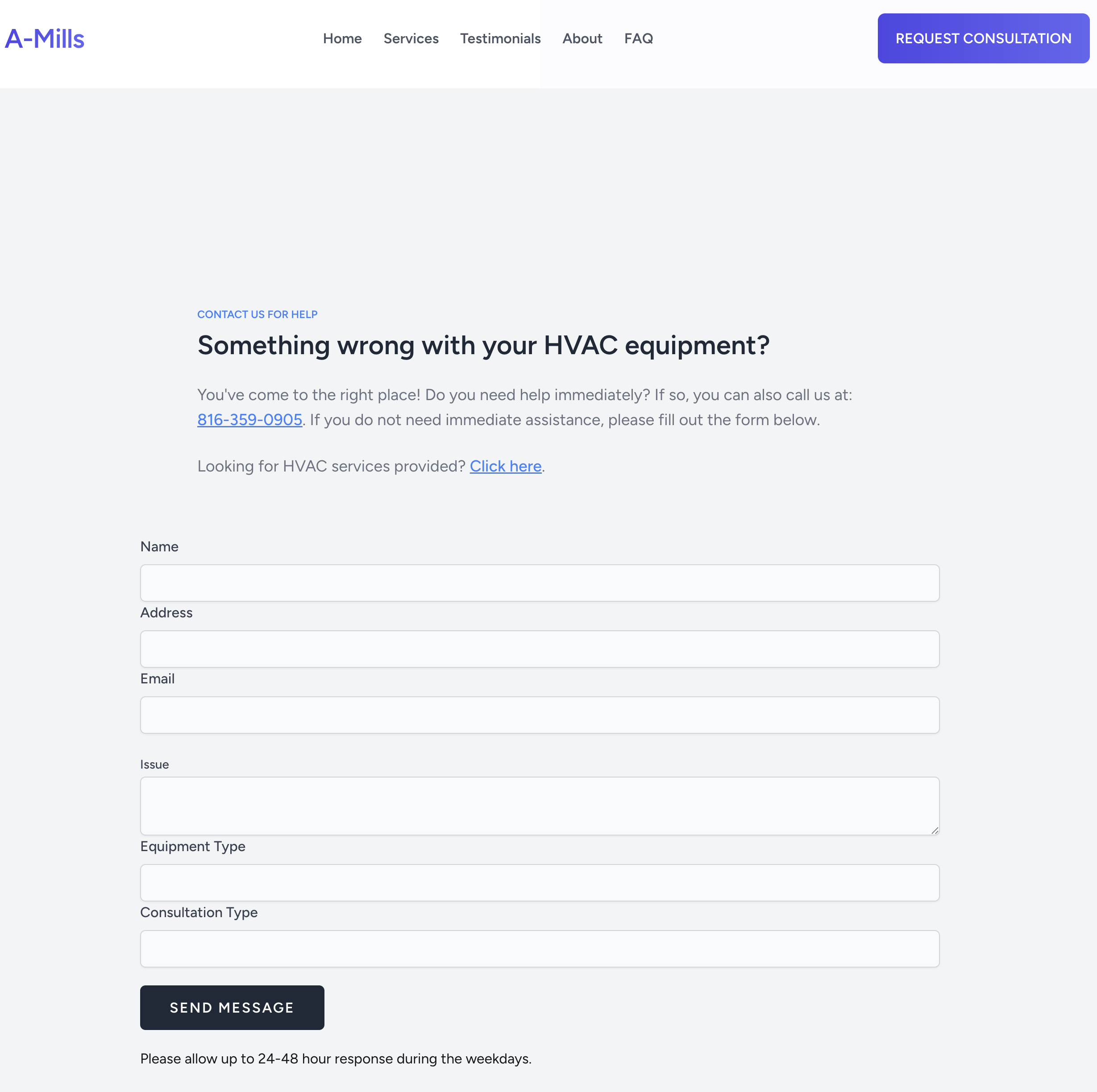 A-Mills HVAC Contact Form