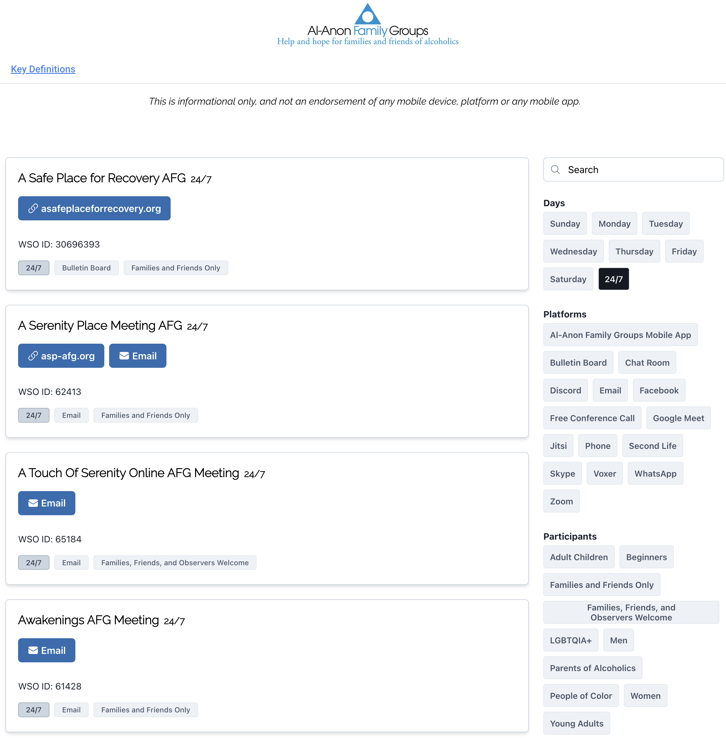 Online Meeting Finder Custom Filters