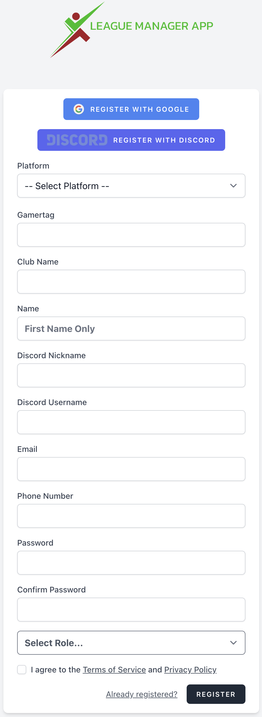 OAuth/registration screen