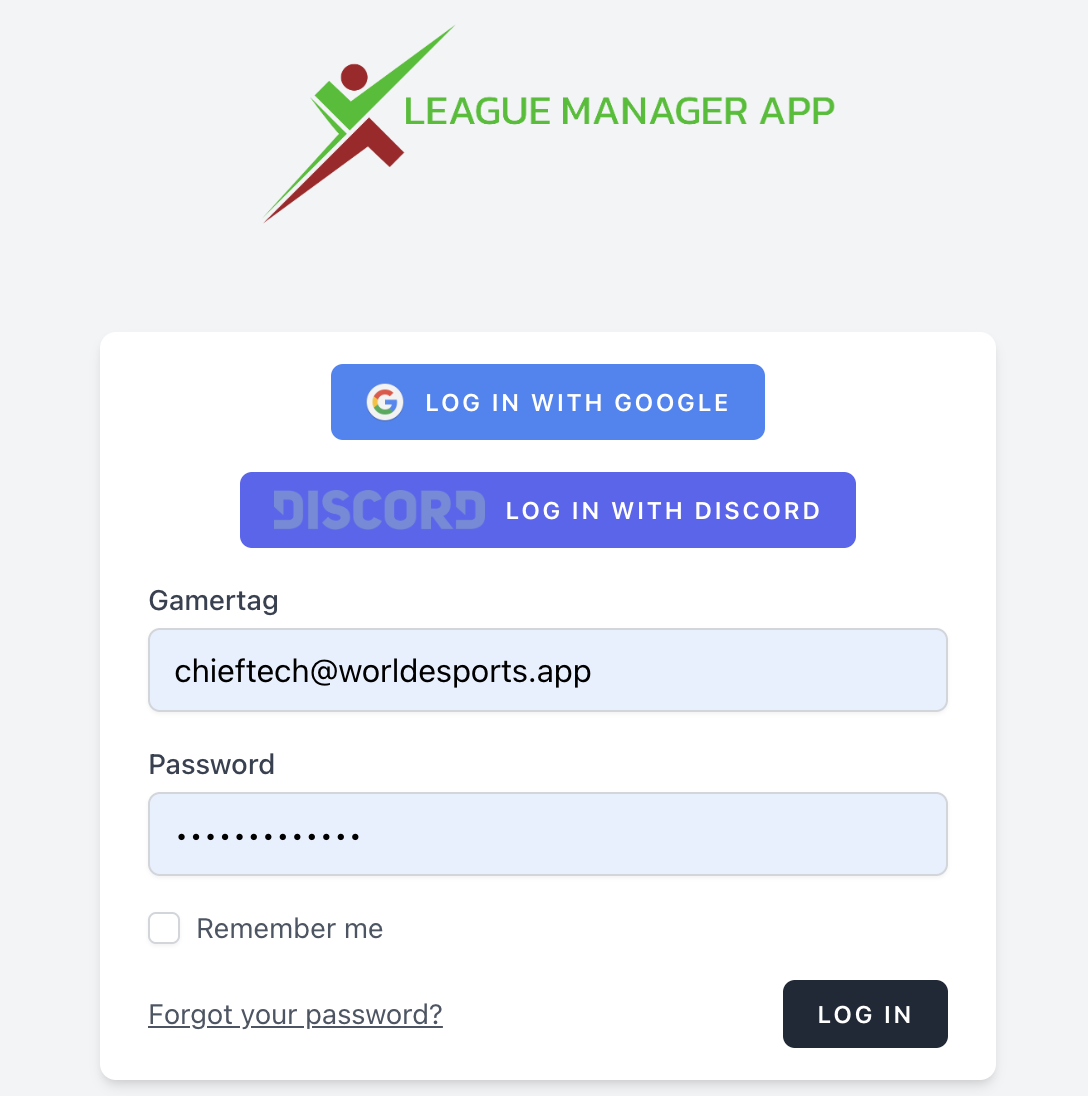 Login screen (Google / Discord / credentials)