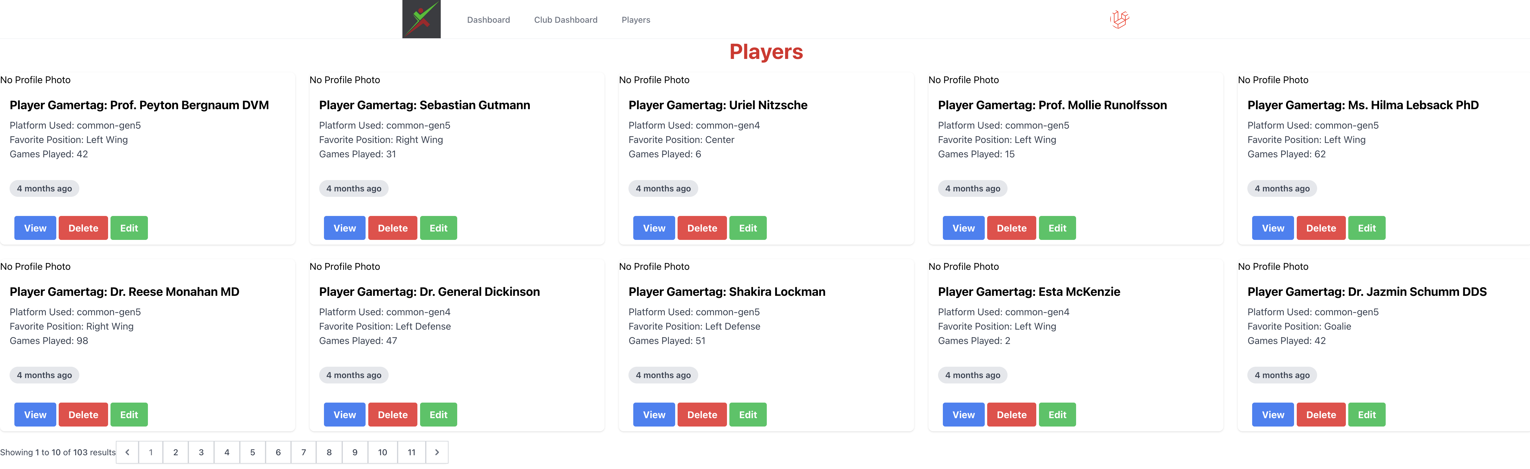 Paginated player list