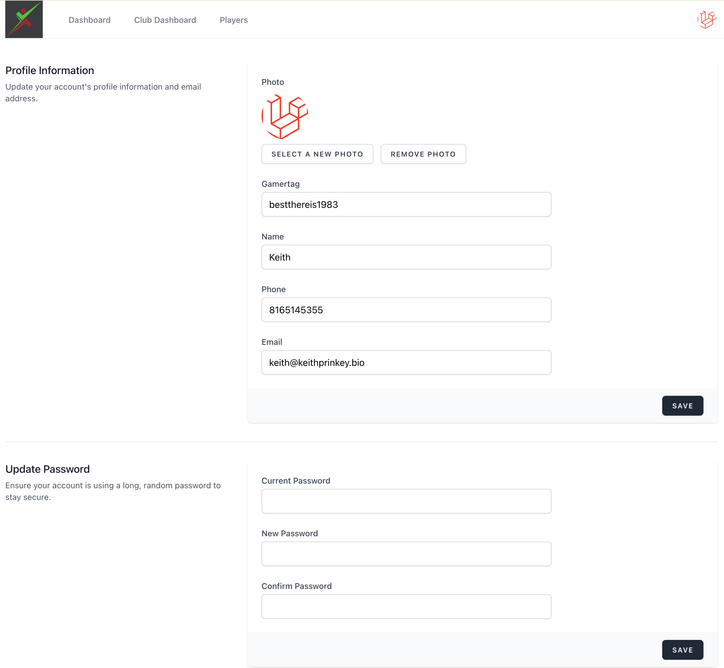 User profile (avatar, email, phone)